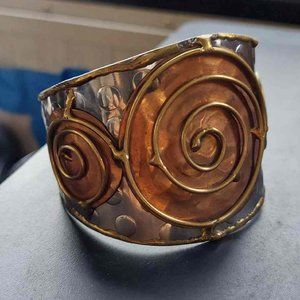 Gladiatorial Silver Copper Brass Medieval Artisan Swirl Cuff Wide Bracelet